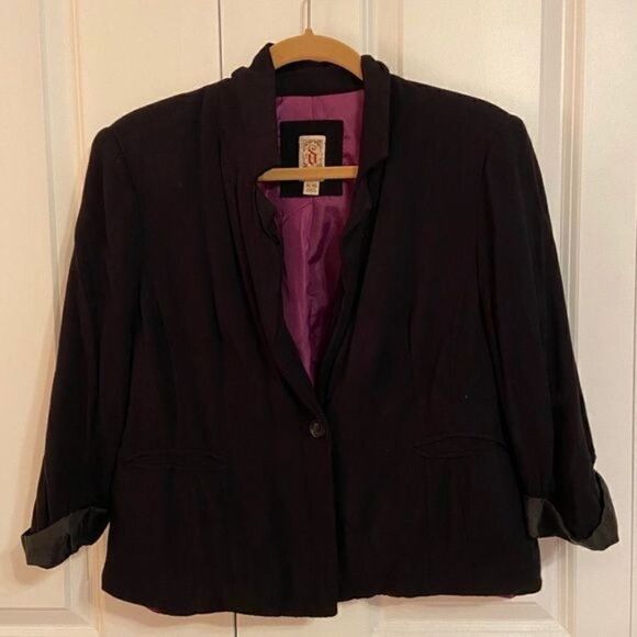 Decree Black Cropped Single Button Cropped Sleeve Rayon Blazer Size Juniors XL - Picture 1 of 6